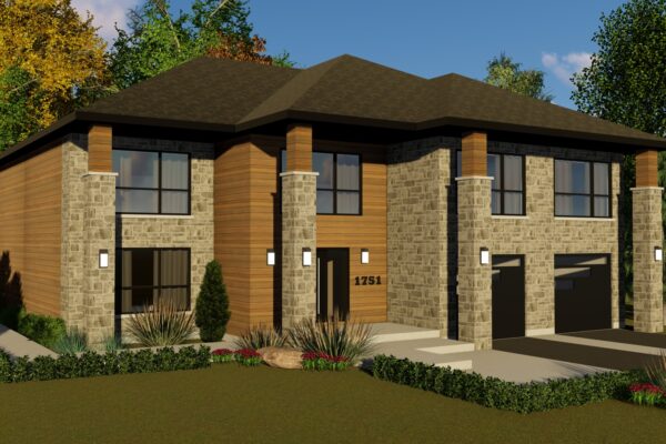 Maison moderne en pierre avec jardin