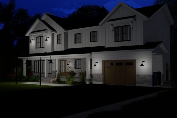 Maison moderne illuminée la nuit