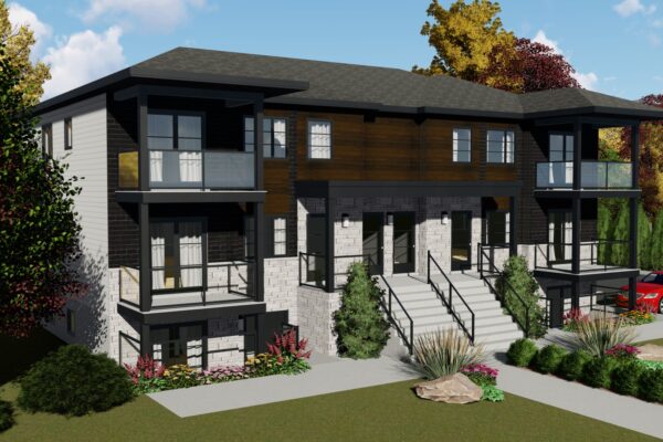 Façade moderne d'un bâtiment résidentiel avec jardin