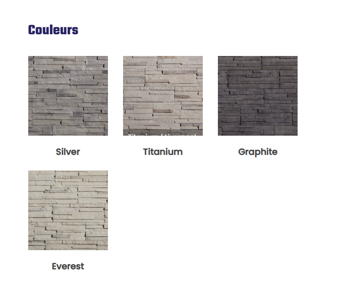 Échantillons de pierres décoratives en quatre couleurs